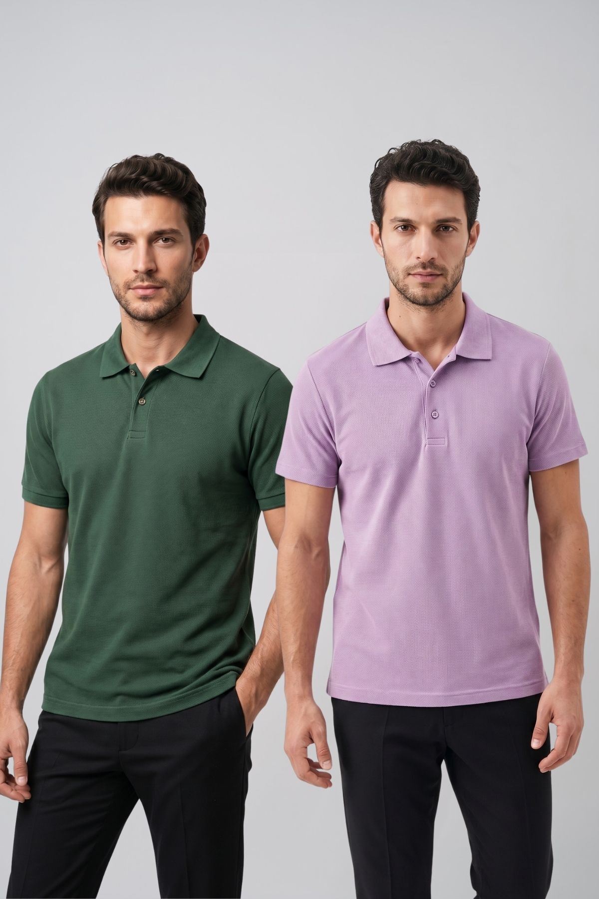 2'li Set Erkek Günlük Şık Polo Yaka Kısa Kollu Düğme Detaylı Rahat Kalıp Basic Yazlık Tişört Avantajlı Paket