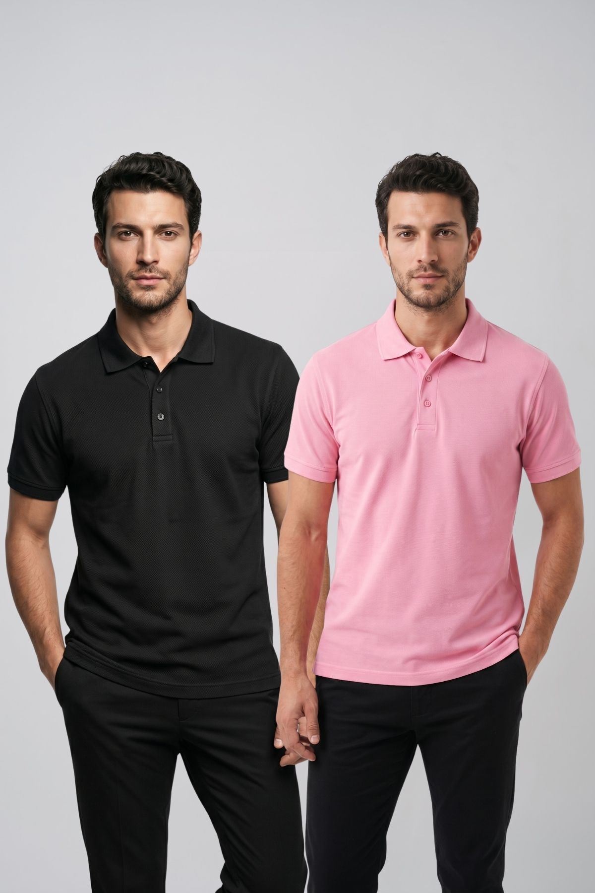 2'li Set Erkek Günlük Şık Polo Yaka Kısa Kollu Düğme Detaylı Rahat Kalıp Basic Yazlık Tişört Avantajlı Paket