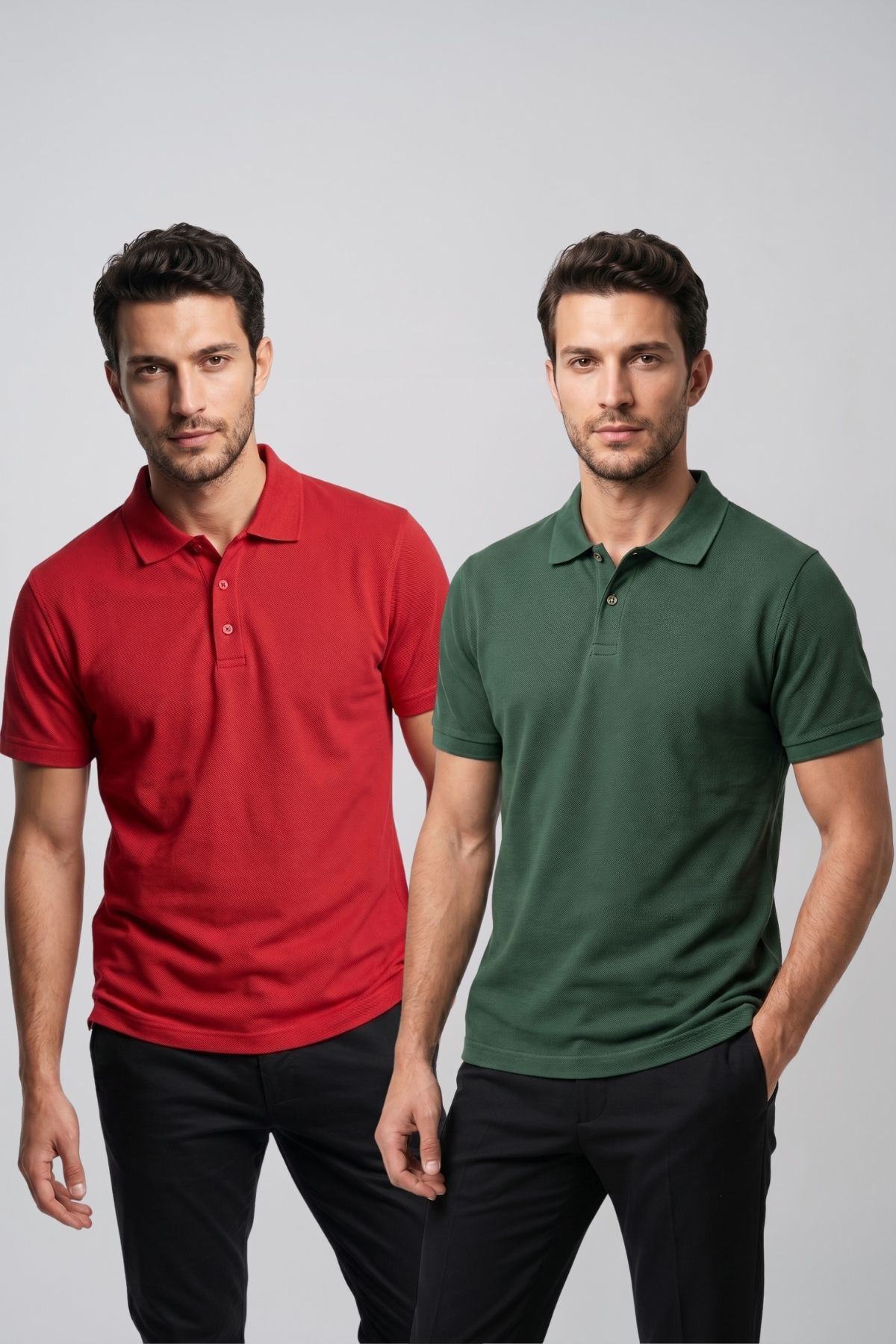 2'li Set Erkek Günlük Şık Polo Yaka Kısa Kollu Düğme Detaylı Rahat Kalıp Basic Yazlık Tişört Avantajlı Paket