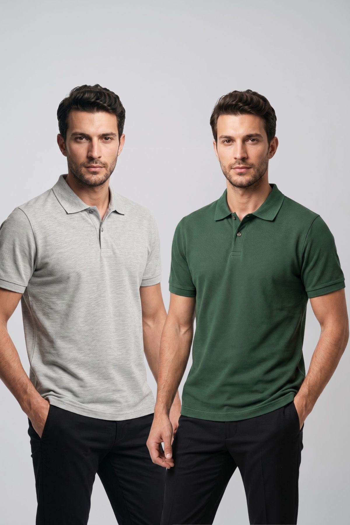 2'li Set Erkek Günlük Şık Polo Yaka Kısa Kollu Düğme Detaylı Rahat Kalıp Basic Yazlık Tişört Avantajlı Paket