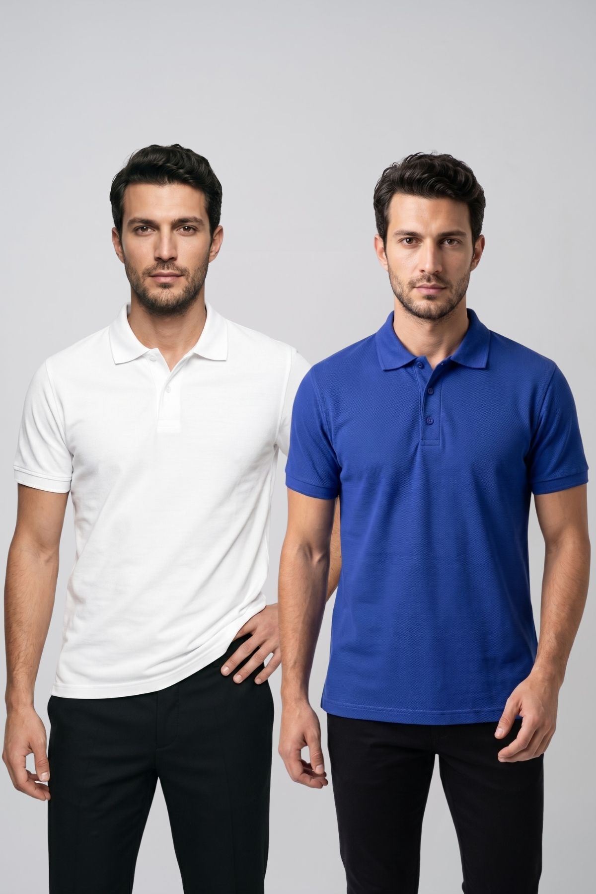 2'li Set Erkek Günlük Şık Polo Yaka Kısa Kollu Düğme Detaylı Rahat Kalıp Basic Yazlık Tişört Avantajlı Paket