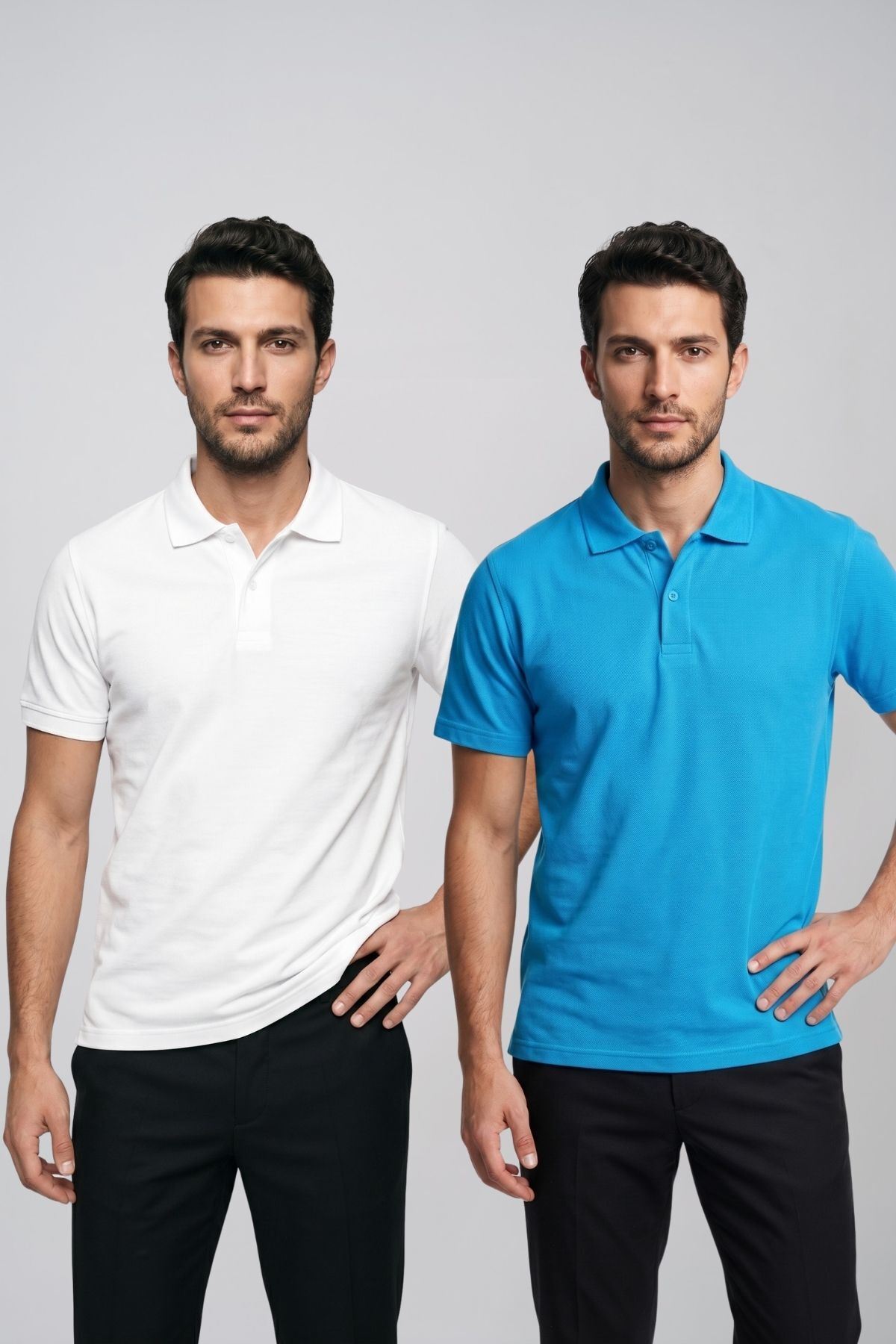 2'li Set Erkek Günlük Şık Polo Yaka Kısa Kollu Düğme Detaylı Rahat Kalıp Basic Yazlık Tişört Avantajlı Paket