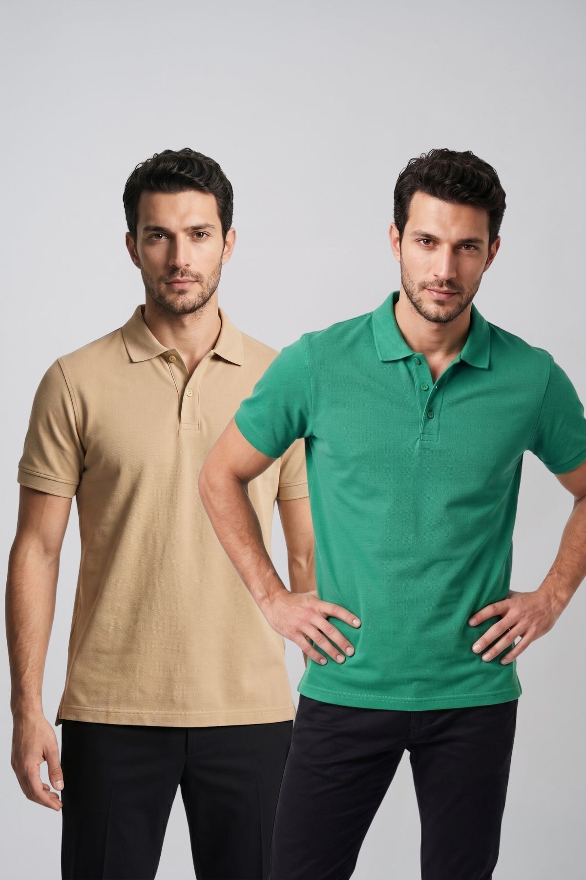 2'li Set Erkek Günlük Şık Polo Yaka Kısa Kollu Düğme Detaylı Rahat Kalıp Basic Yazlık Tişört Avantajlı Paket