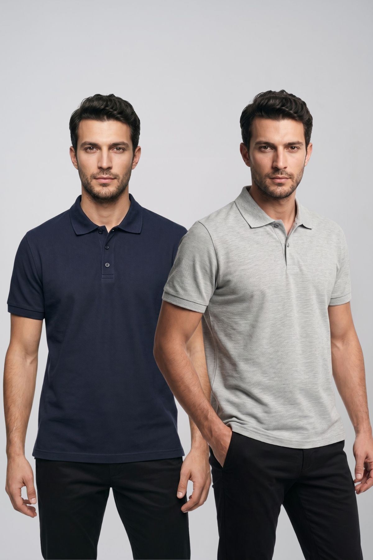 2'li Set Erkek Günlük Şık Polo Yaka Kısa Kollu Düğme Detaylı Rahat Kalıp Basic Yazlık Tişört Avantajlı Paket