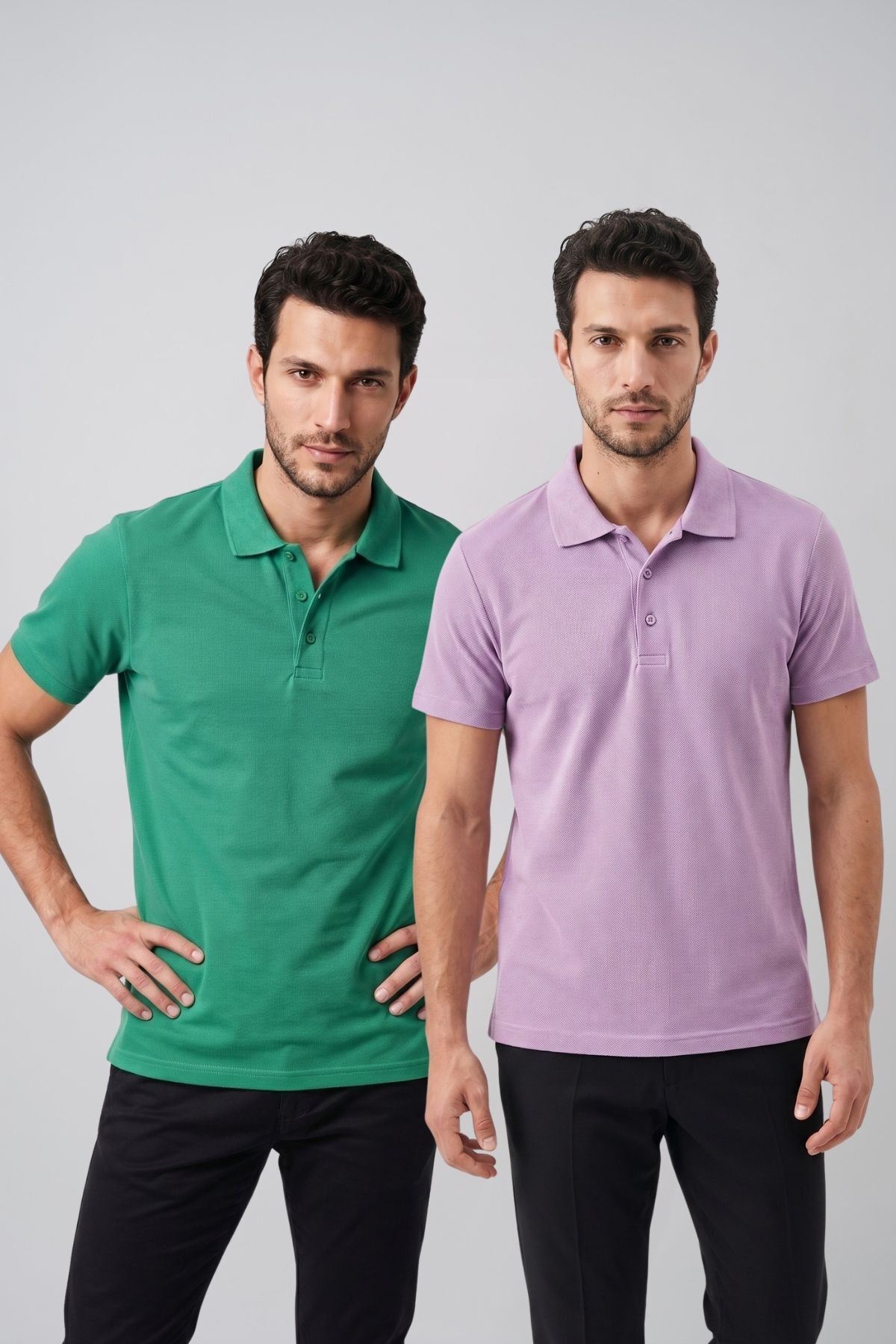 2'li Set Erkek Günlük Şık Polo Yaka Kısa Kollu Düğme Detaylı Rahat Kalıp Basic Yazlık Tişört Avantajlı Paket