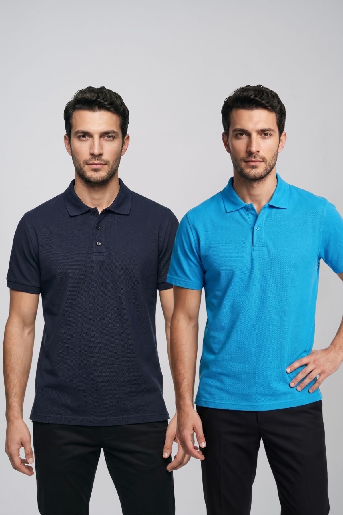 2'li Set Erkek Günlük Şık Polo Yaka Kısa Kollu Düğme Detaylı Rahat Kalıp Basic Yazlık Tişört Avantajlı Paket