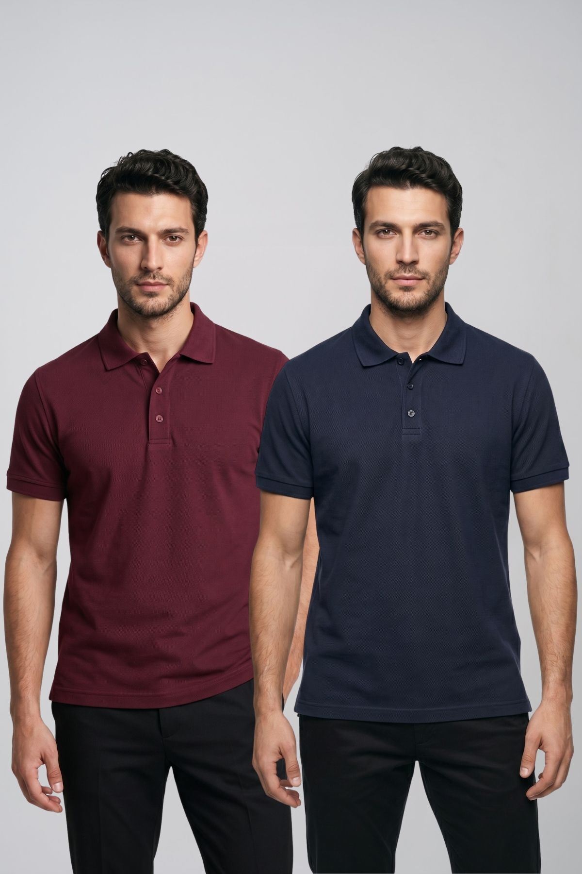 2'li Set Erkek Günlük Şık Polo Yaka Kısa Kollu Düğme Detaylı Rahat Kalıp Basic Yazlık Tişört Avantajlı Paket