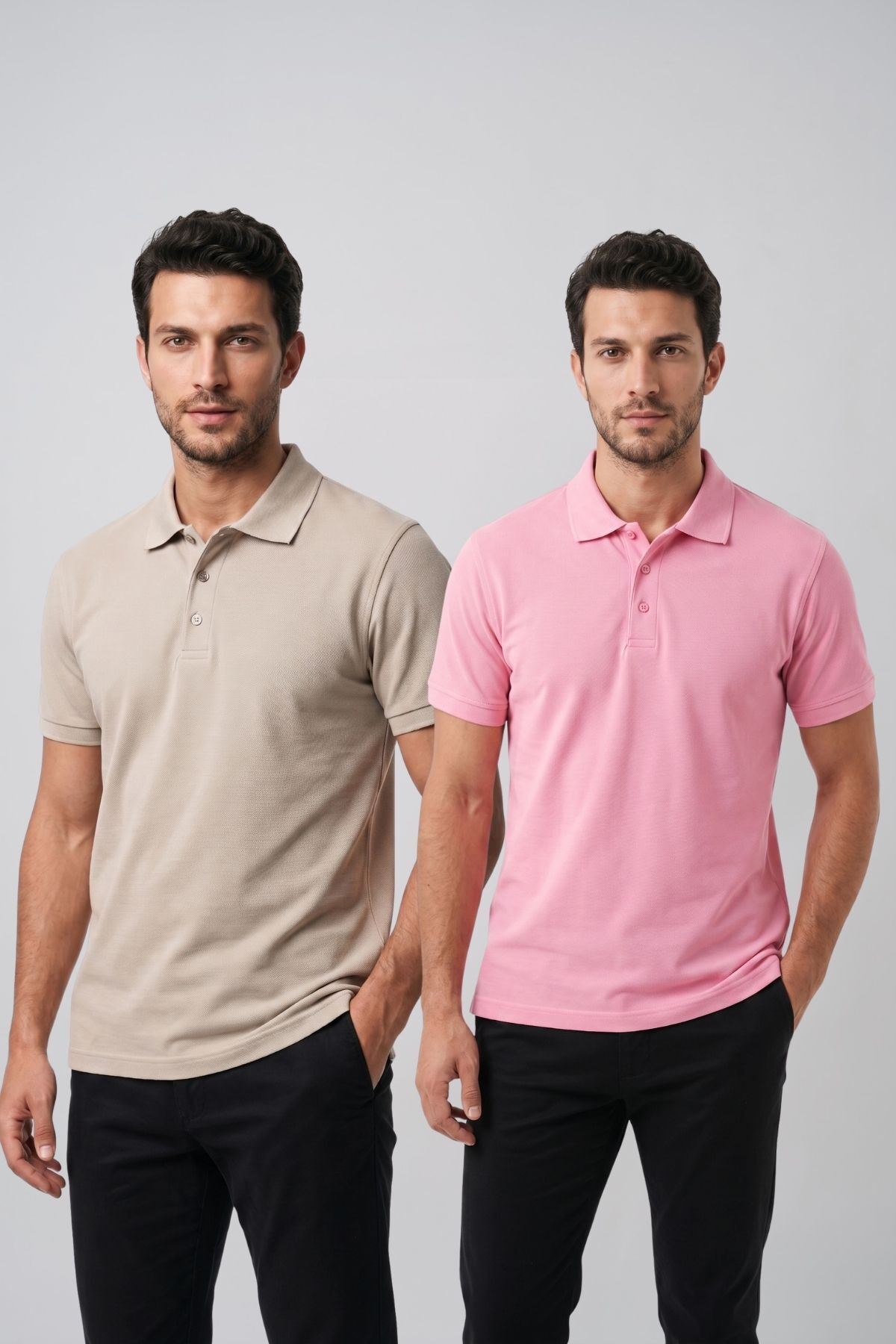 2'li Set Erkek Günlük Şık Polo Yaka Kısa Kollu Düğme Detaylı Rahat Kalıp Basic Yazlık Tişört Avantajlı Paket