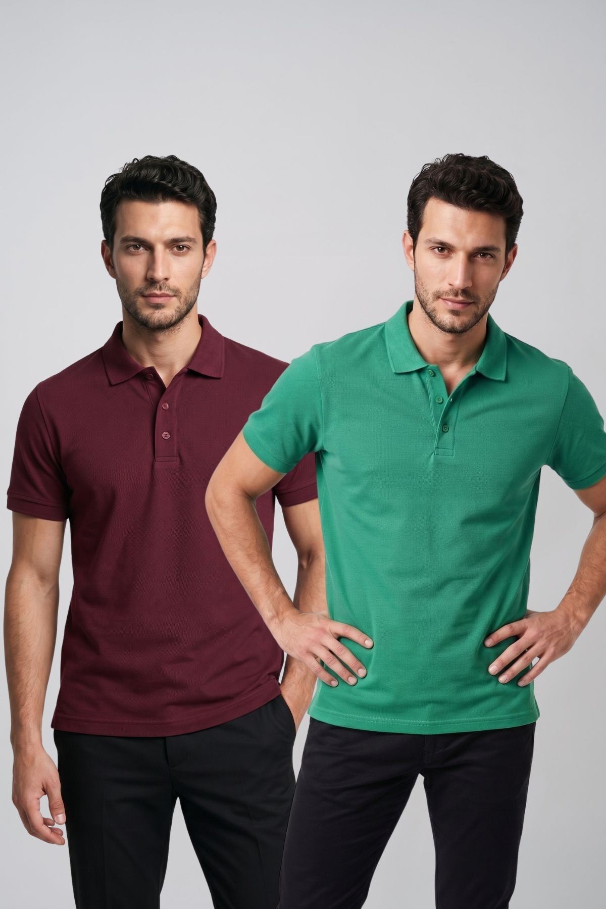2'li Set Erkek Günlük Şık Polo Yaka Kısa Kollu Düğme Detaylı Rahat Kalıp Basic Yazlık Tişört Avantajlı Paket