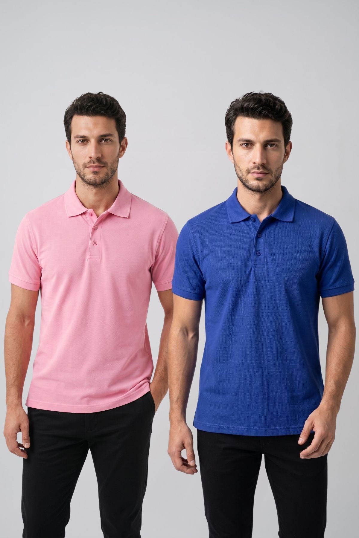 2'li Set Erkek Günlük Şık Polo Yaka Kısa Kollu Düğme Detaylı Rahat Kalıp Basic Yazlık Tişört Avantajlı Paket