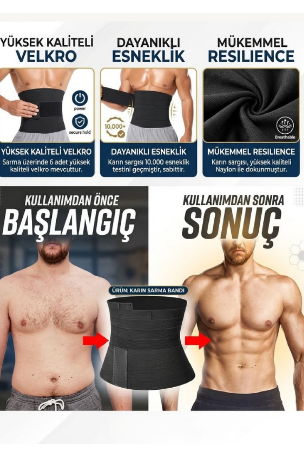 3 Metre Belly Wrap Korse Yüksek Bel Ayarlanabilir Karın ve Bel Toparlayıcı - Spor & Günlük Kullanım