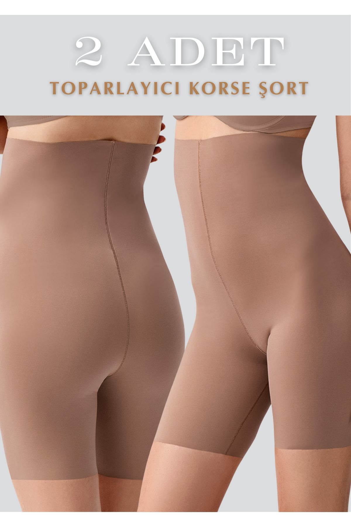 Ultra Yüksek Bel Dikişsiz Toparlayıcı Lazer Kesim Şortlu 2'li Korse