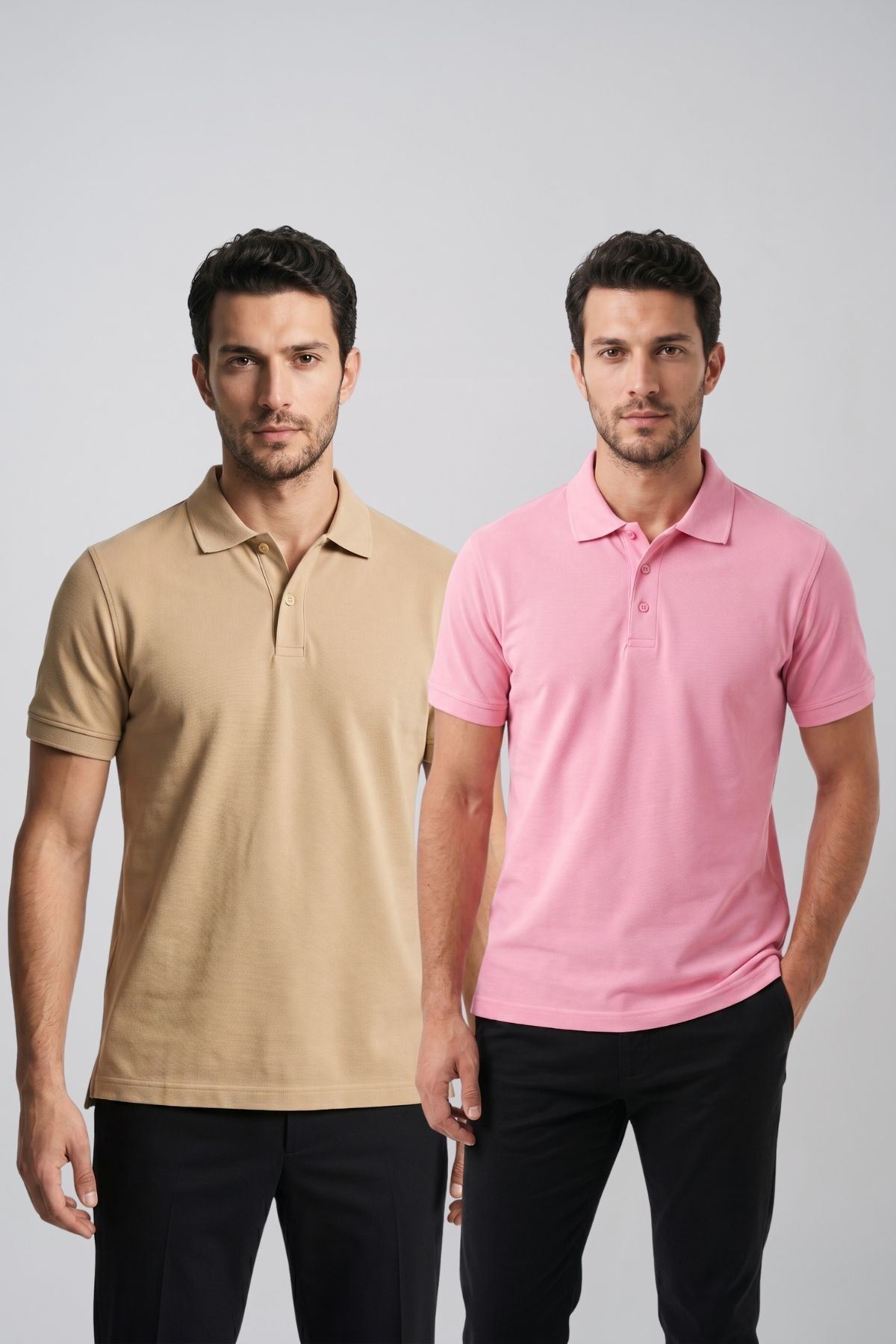 2'li Set Erkek Günlük Şık Polo Yaka Kısa Kollu Düğme Detaylı Rahat Kalıp Basic Yazlık Tişört Avantajlı Paket