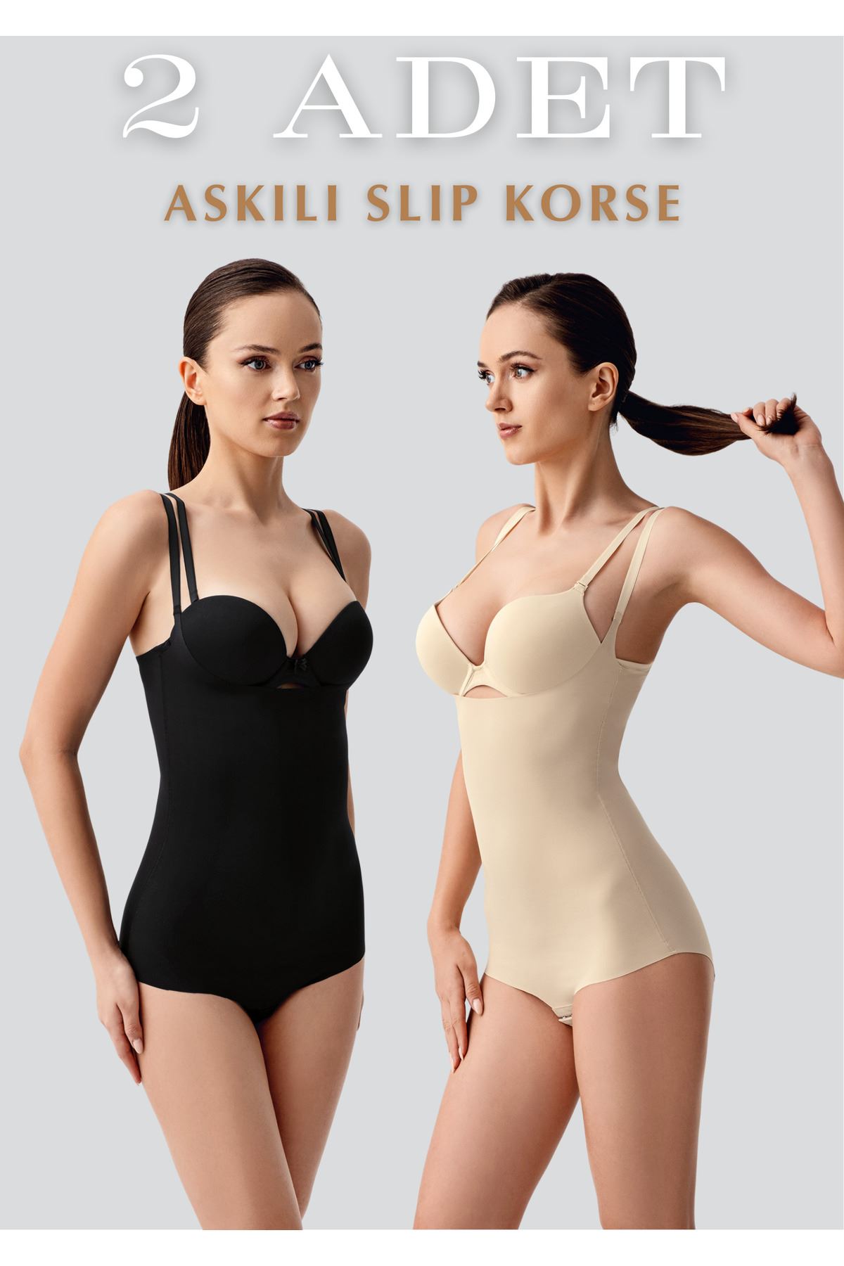 Kadın Askılı 2'li Slip Korse - Dikişsiz Toparlayıcı ve Şekillendirici
