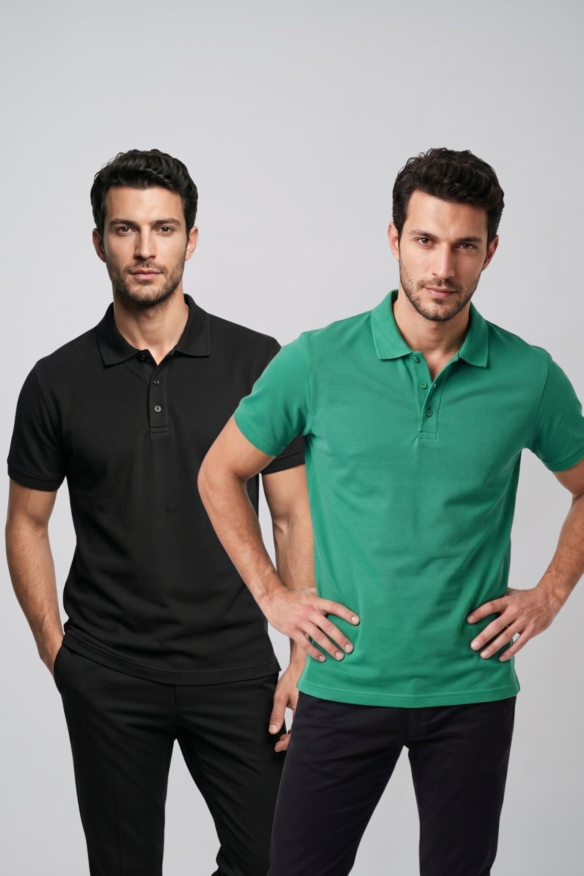 2'li Set Erkek Günlük Şık Polo Yaka Kısa Kollu Düğme Detaylı Rahat Kalıp Basic Yazlık Tişört Avantajlı Paket