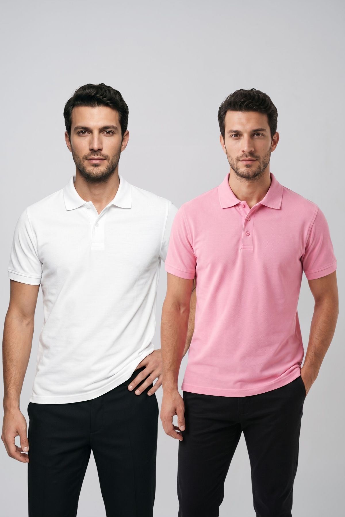 2'li Set Erkek Günlük Şık Polo Yaka Kısa Kollu Düğme Detaylı Rahat Kalıp Basic Yazlık Tişört Avantajlı Paket