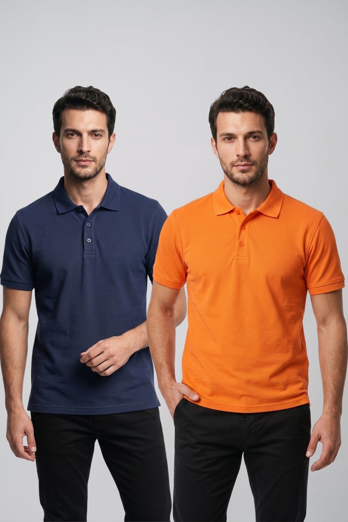 2'li Set Erkek Günlük Şık Polo Yaka Kısa Kollu Düğme Detaylı Rahat Kalıp Basic Yazlık Tişört Avantajlı Paket
