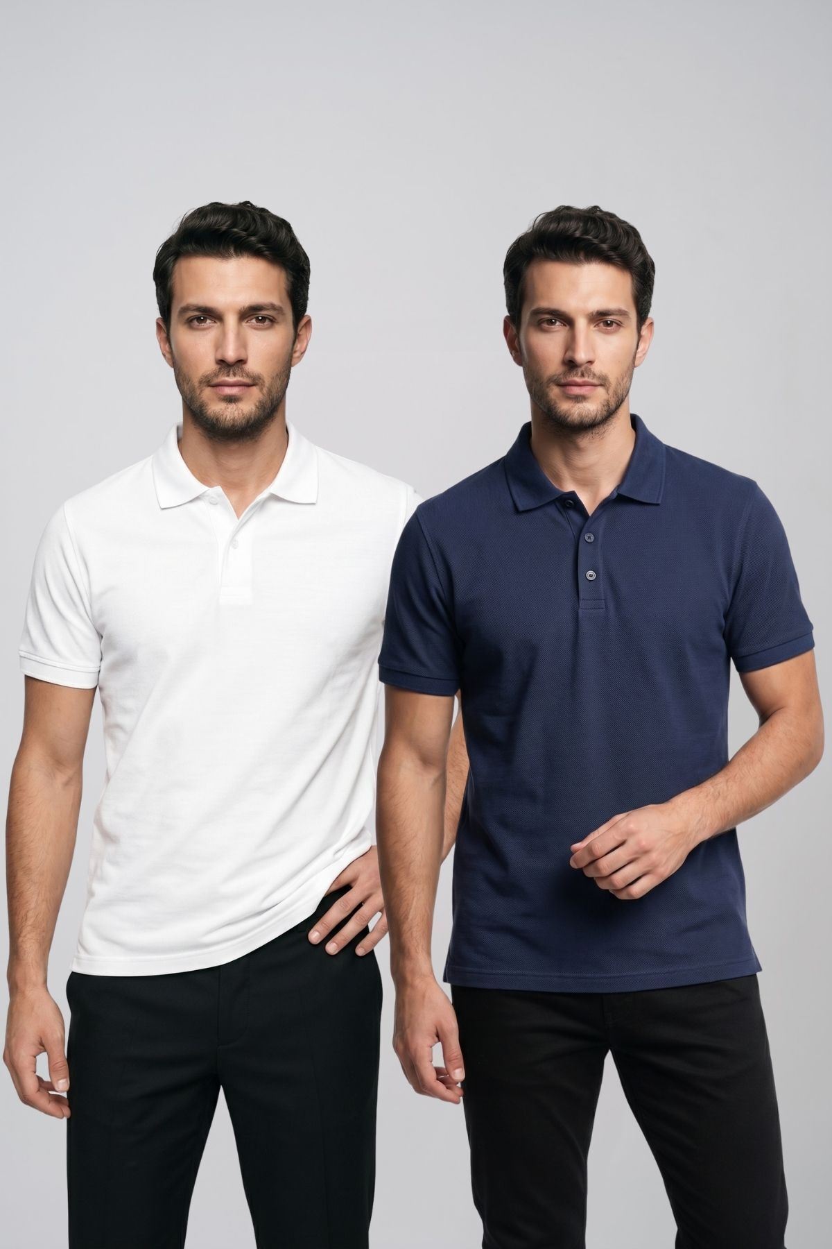 2'li Set Erkek Günlük Şık Polo Yaka Kısa Kollu Düğme Detaylı Rahat Kalıp Basic Yazlık Tişört Avantajlı Paket