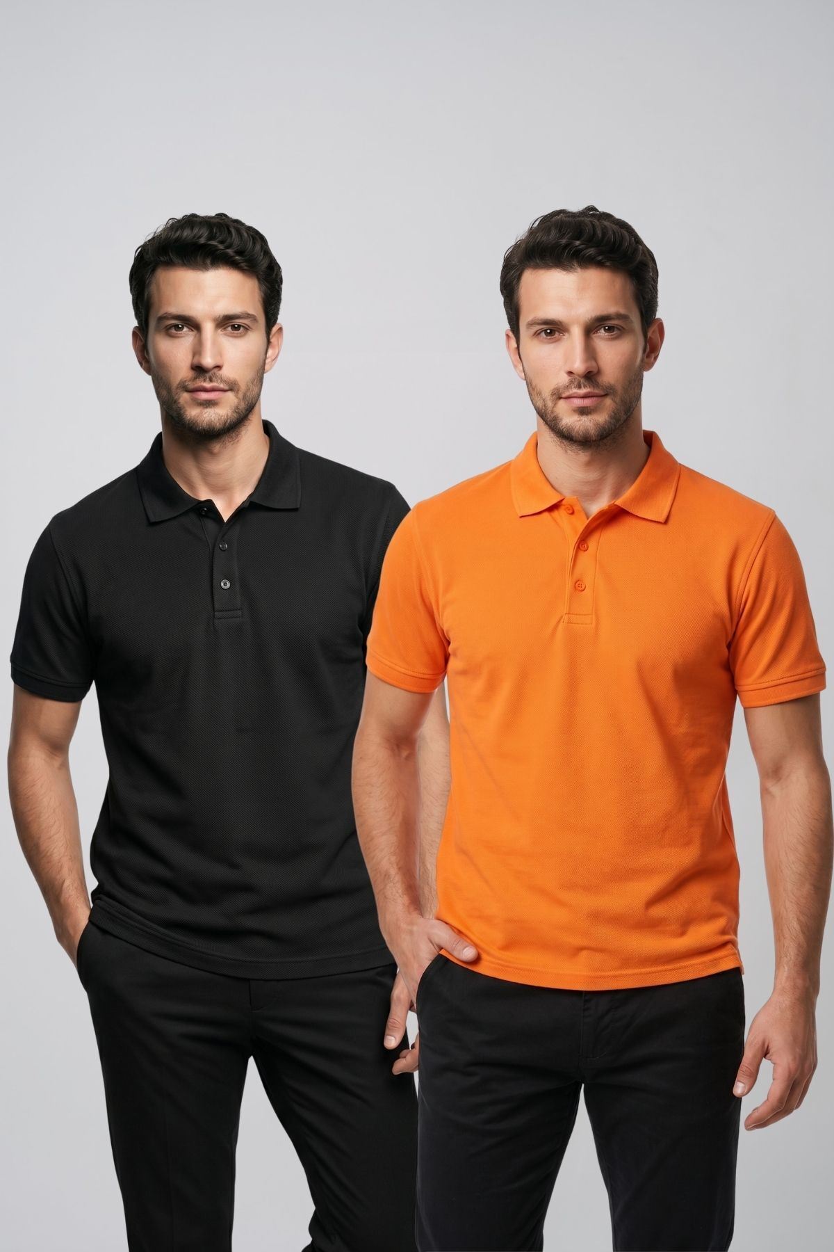 2'li Set Erkek Günlük Şık Polo Yaka Kısa Kollu Düğme Detaylı Rahat Kalıp Basic Yazlık Tişört Avantajlı Paket