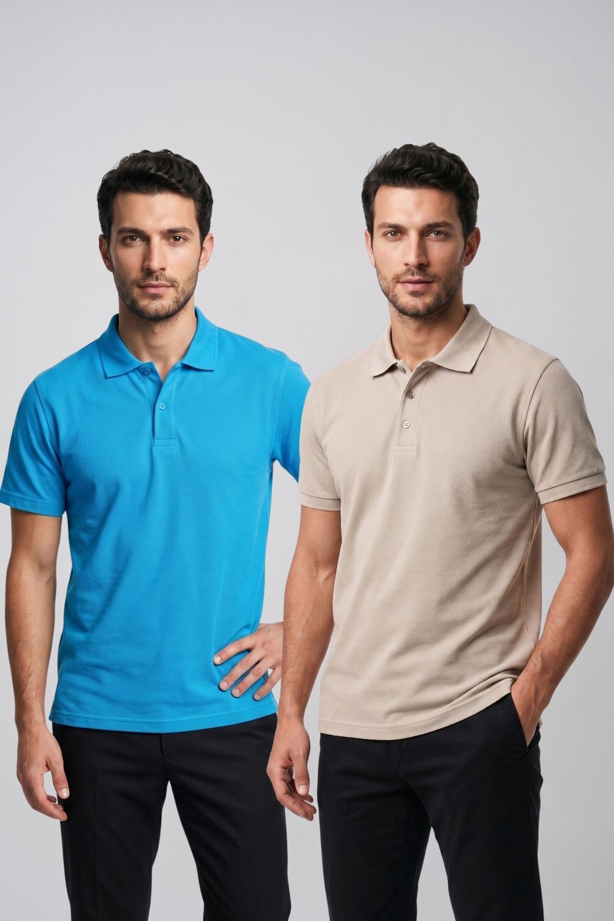 2'li Set Erkek Günlük Şık Polo Yaka Kısa Kollu Düğme Detaylı Rahat Kalıp Basic Yazlık Tişört Avantajlı Paket