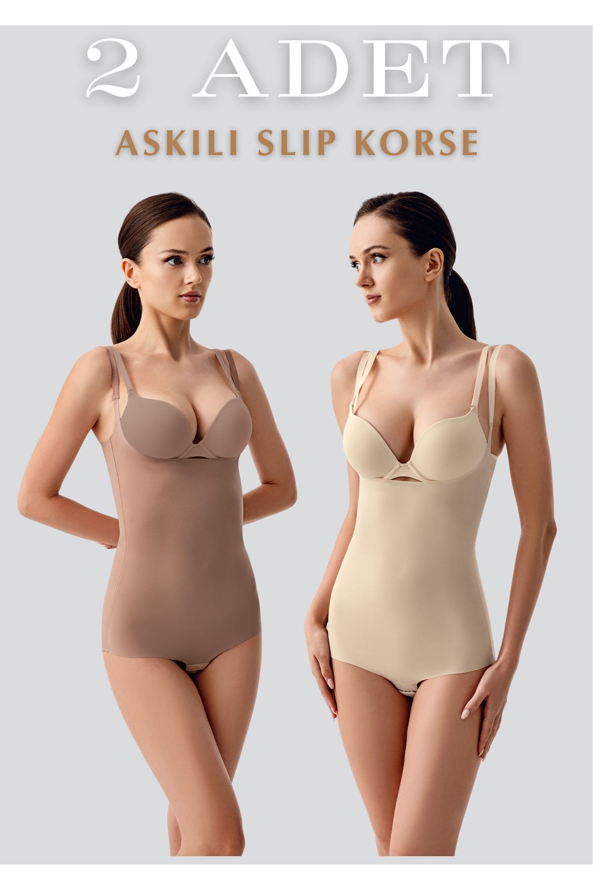 Kadın Askılı 2'li Slip Korse - Dikişsiz Toparlayıcı ve Şekillendirici