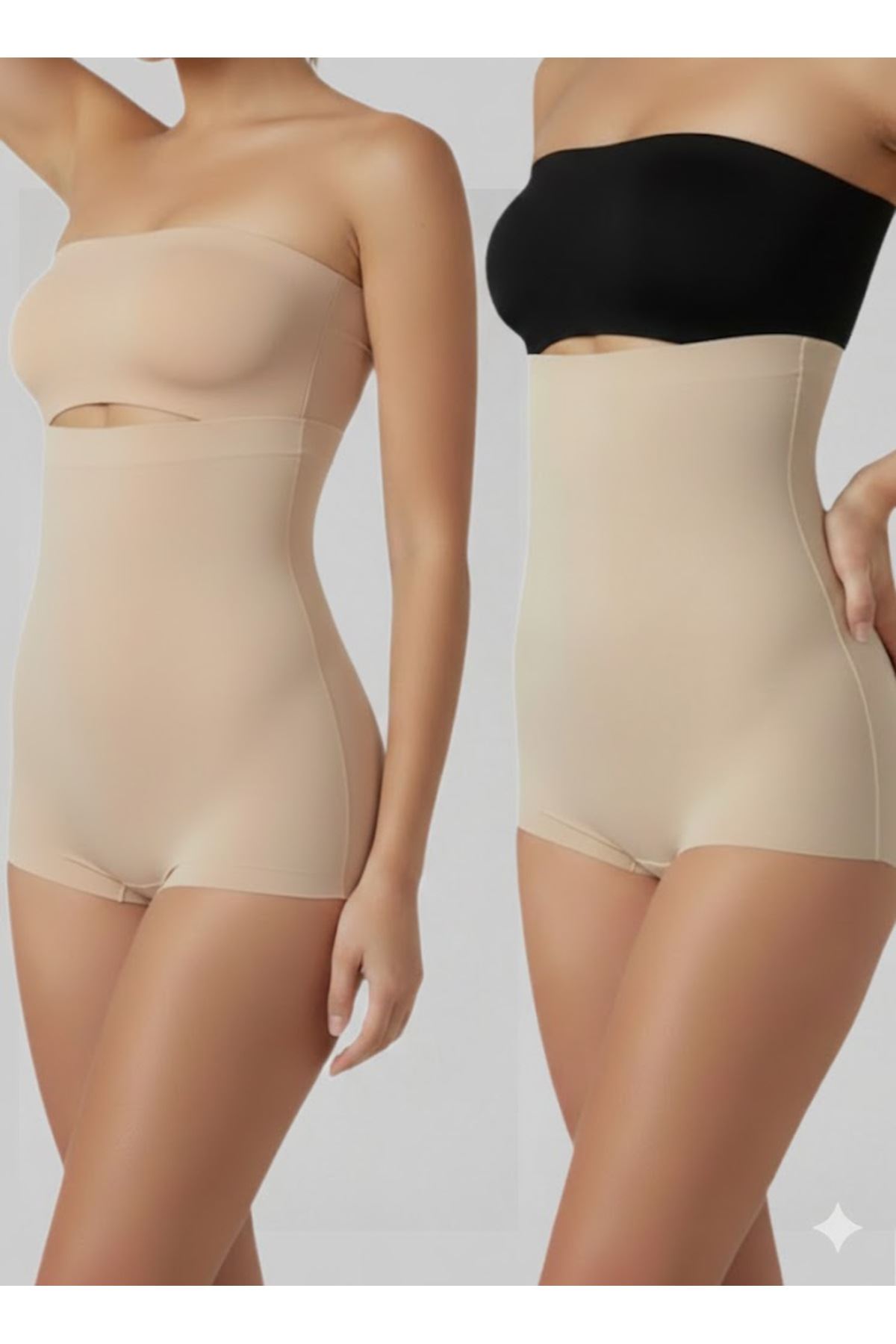 Lazer Kesim İz Yapmayan Yüksek Bel Slip 2'li Korse - 1 Beden Şekillendirici Korse