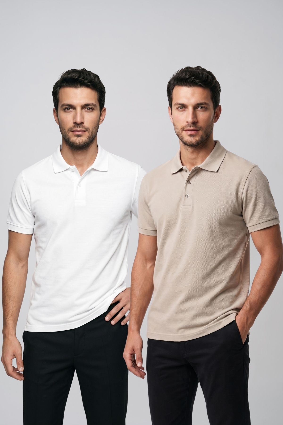 2'li Set Erkek Günlük Şık Polo Yaka Kısa Kollu Düğme Detaylı Rahat Kalıp Basic Yazlık Tişört Avantajlı Paket