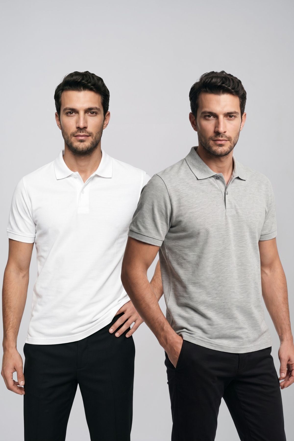 2'li Set Erkek Günlük Şık Polo Yaka Kısa Kollu Düğme Detaylı Rahat Kalıp Basic Yazlık Tişört Avantajlı Paket