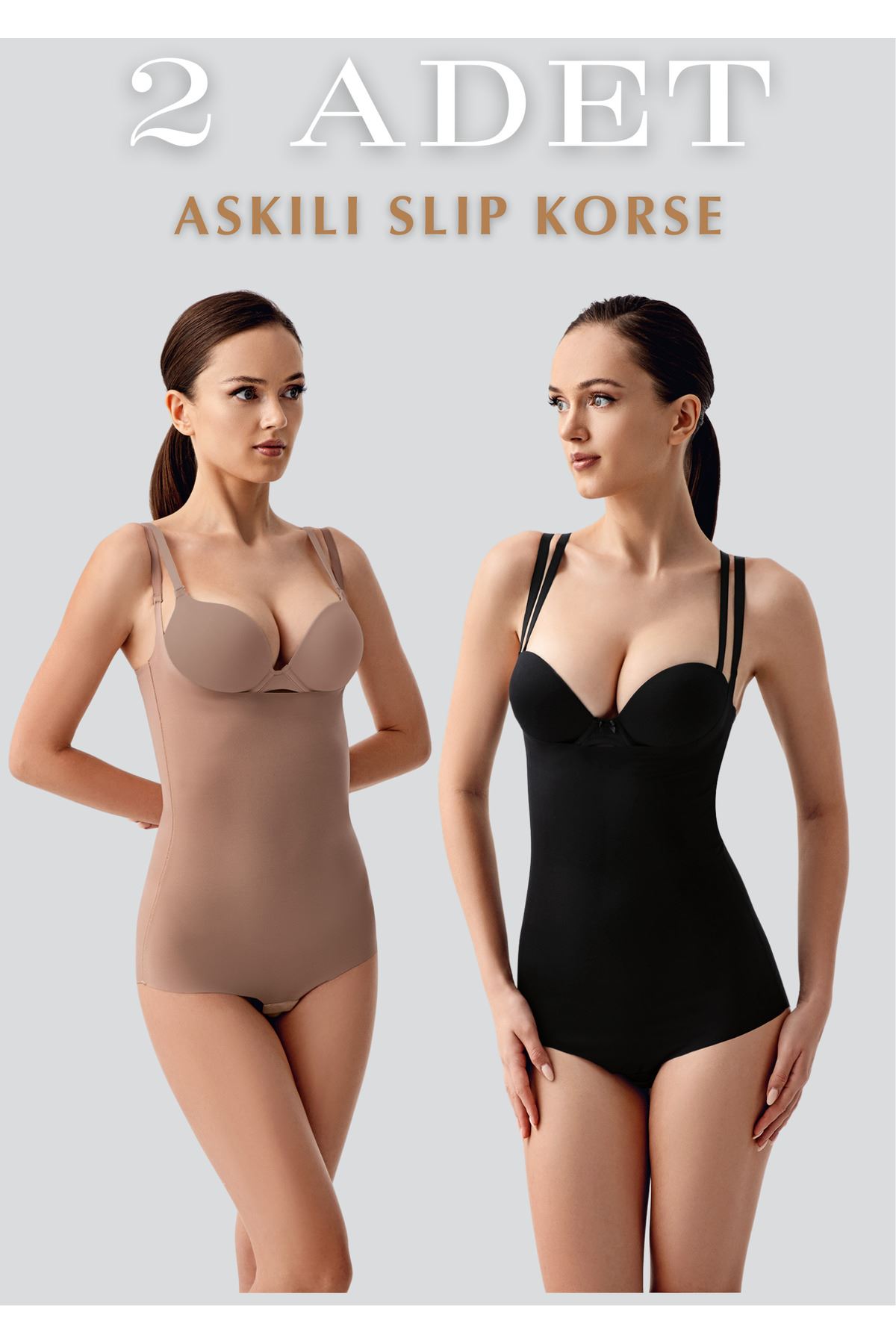 Kadın Askılı 2'li Slip Korse - Dikişsiz Toparlayıcı ve Şekillendirici
