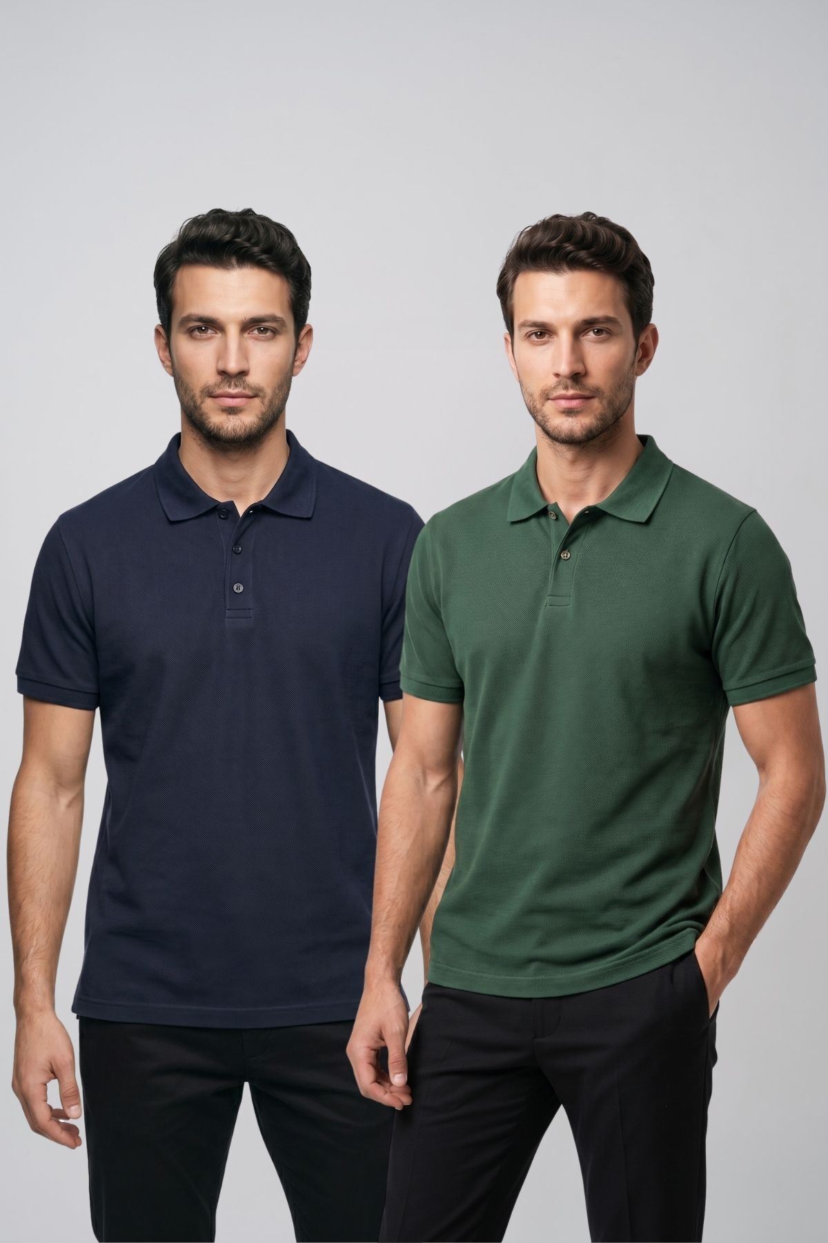 2'li Set Erkek Günlük Şık Polo Yaka Kısa Kollu Düğme Detaylı Rahat Kalıp Basic Yazlık Tişört Avantajlı Paket