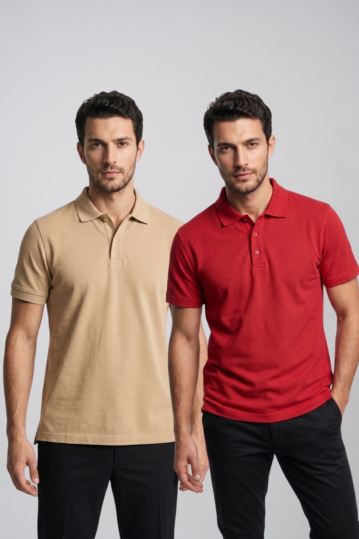 2'li Set Erkek Günlük Şık Polo Yaka Kısa Kollu Düğme Detaylı Rahat Kalıp Basic Yazlık Tişört Avantajlı Paket