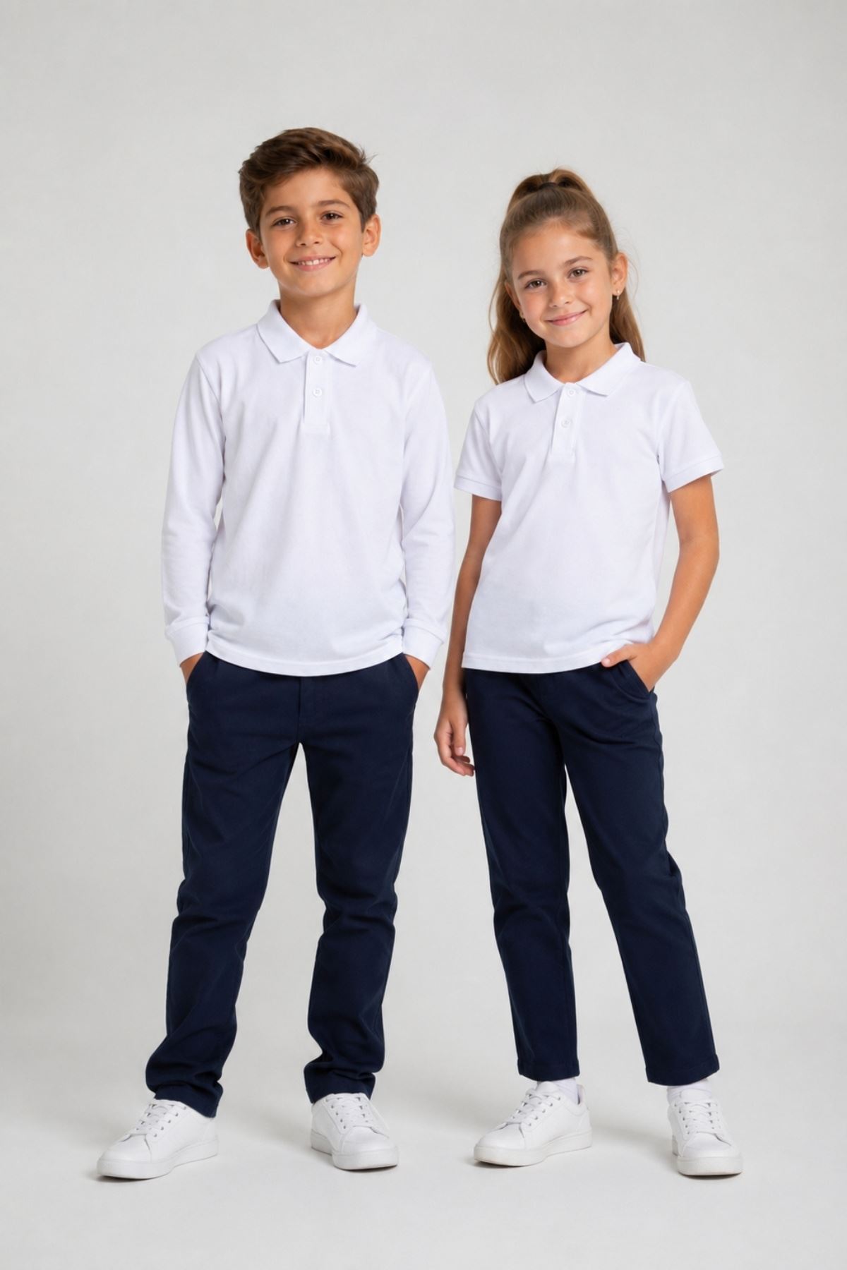 Çocuk Unisex 2'li Set Pamuklu Polo Yaka Düğmeli Tişört