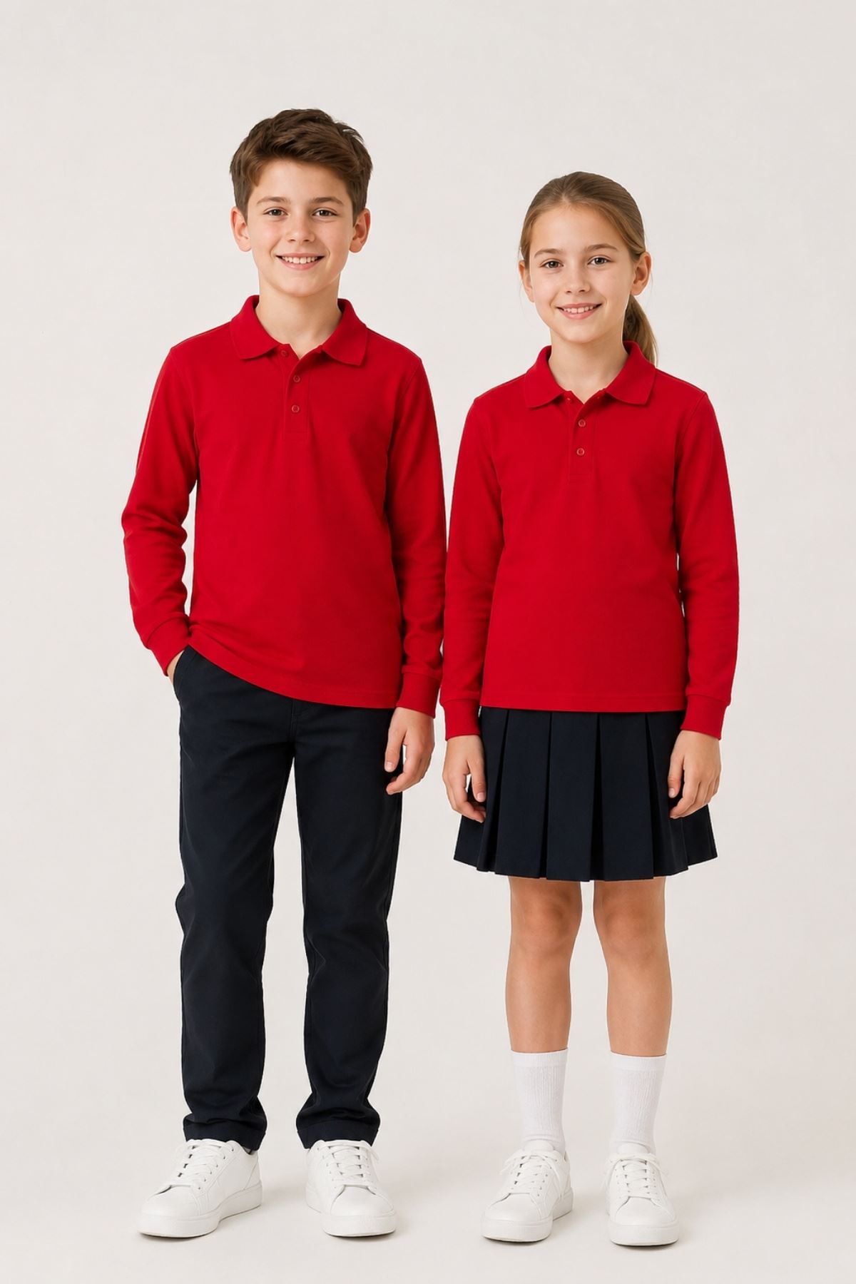 Çocuk Unisex 2'li Set Pamuklu Polo Yaka Düğmeli Tişört