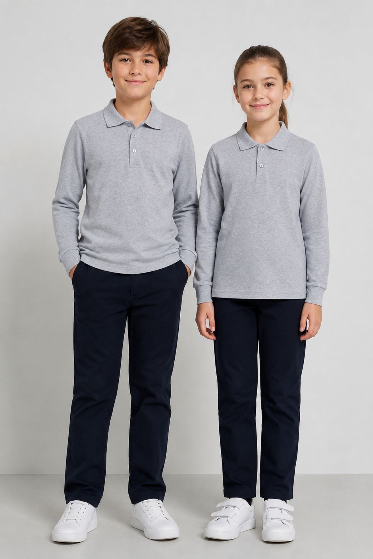 Çocuk Unisex 2'li Set Pamuklu Polo Yaka Düğmeli Tişört