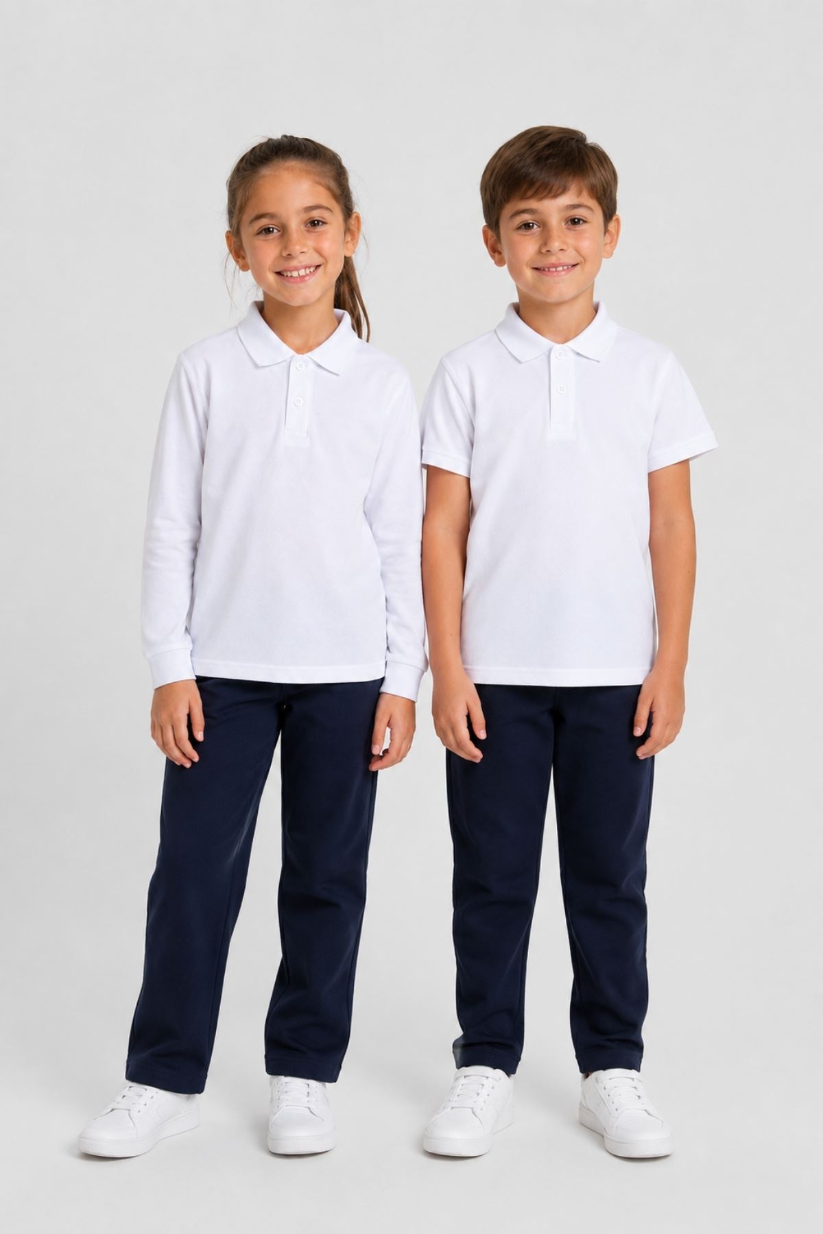 Çocuk Unisex 2'li Set Pamuklu Polo Yaka Düğmeli Tişört