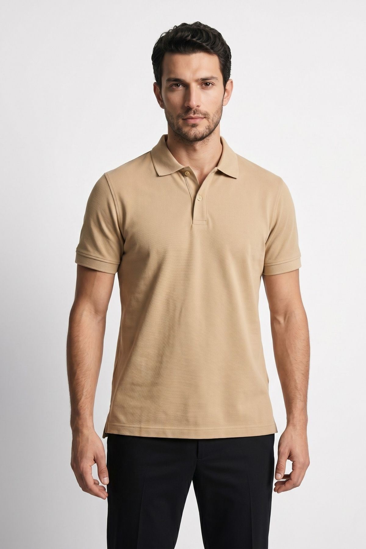 2'li Set Erkek Günlük Şık Polo Yaka Kısa Kollu Düğme Tişört