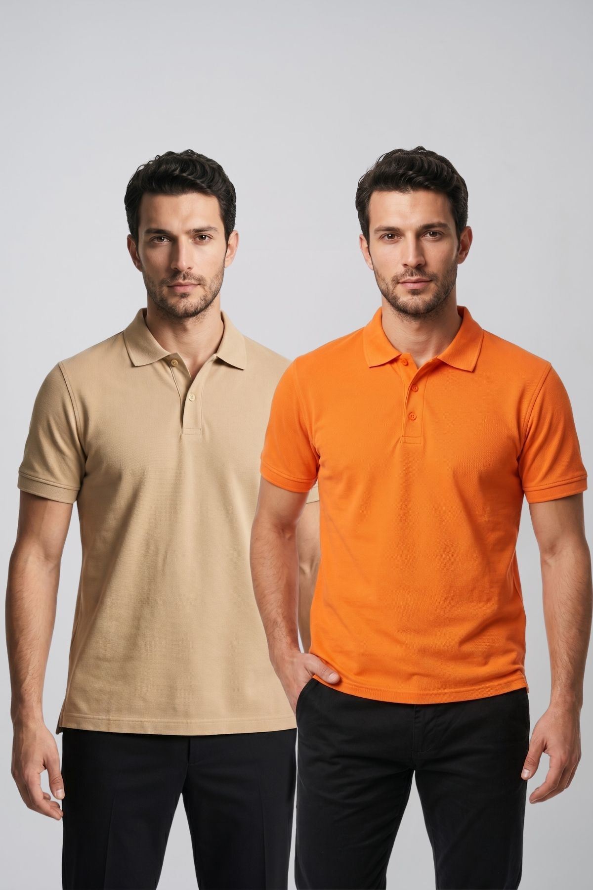 2'li Set Erkek Günlük Şık Polo Yaka Kısa Kollu Düğme Tişört