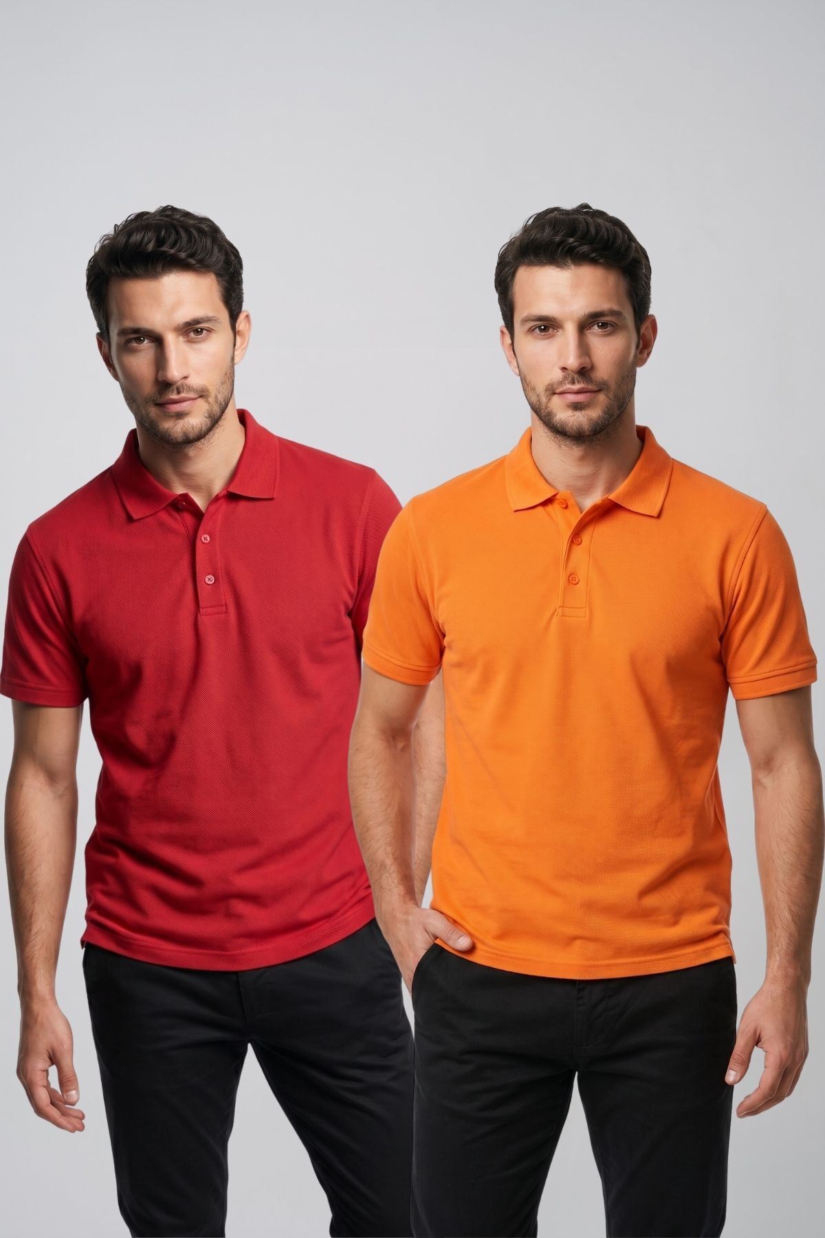 2'li Set Erkek Günlük Şık Polo Yaka Kısa Kollu Düğme Tişört