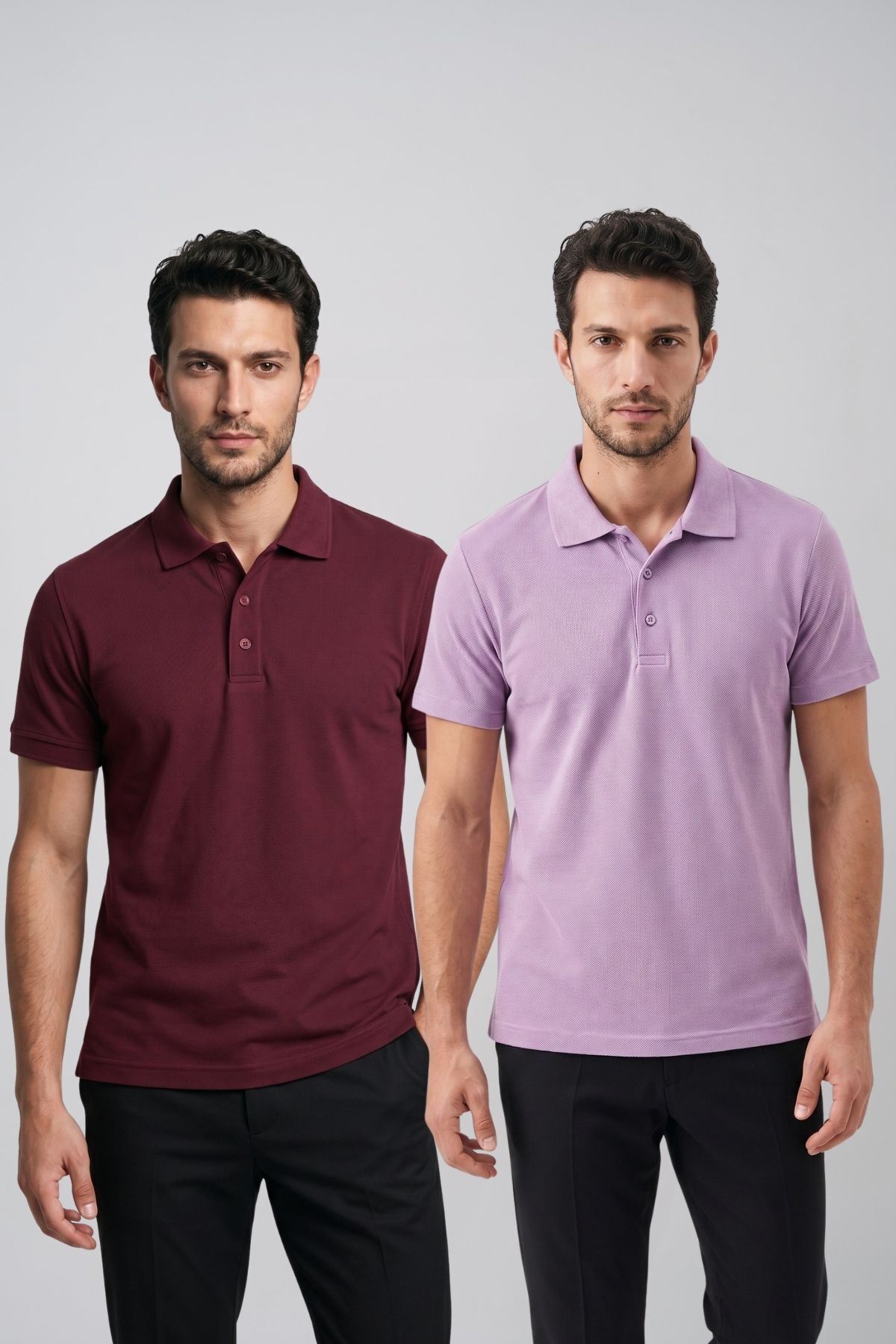 2'li Set Erkek Günlük Şık Polo Yaka Kısa Kollu Düğme Tişört
