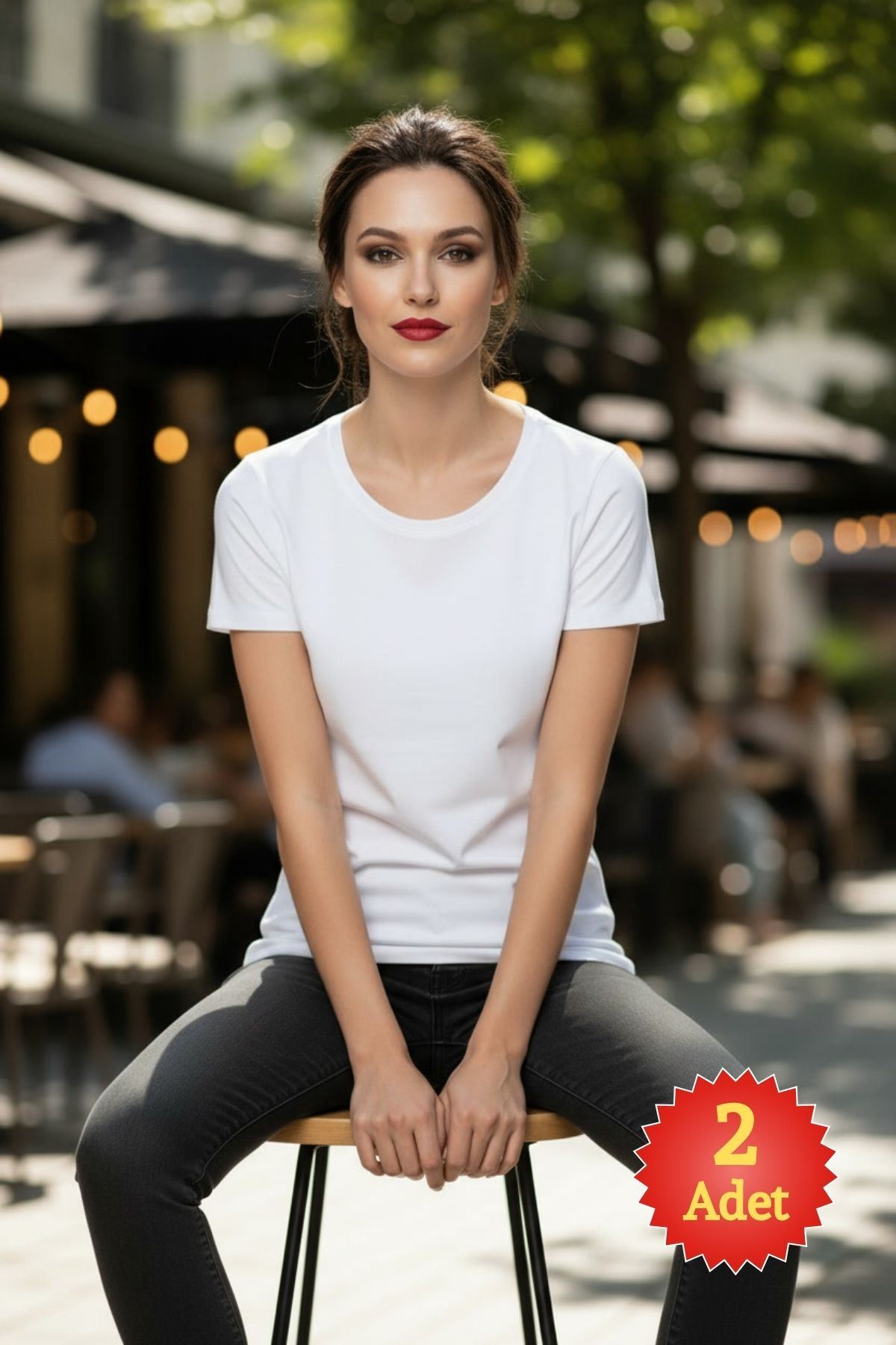 Kadın 2'li Paket Basic Kısa Kollu Bisiklet Yaka Pamuklu Tişört Seti