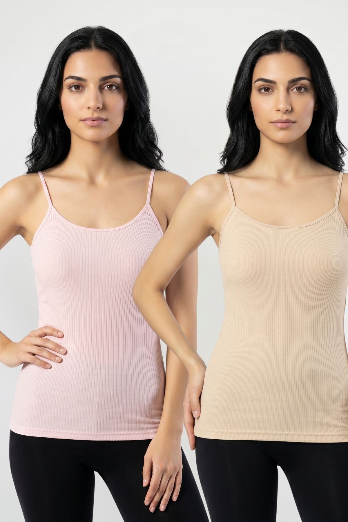 2'li Paket Kadın %95 Pamuklu İp Askılı Ribana Atlet
