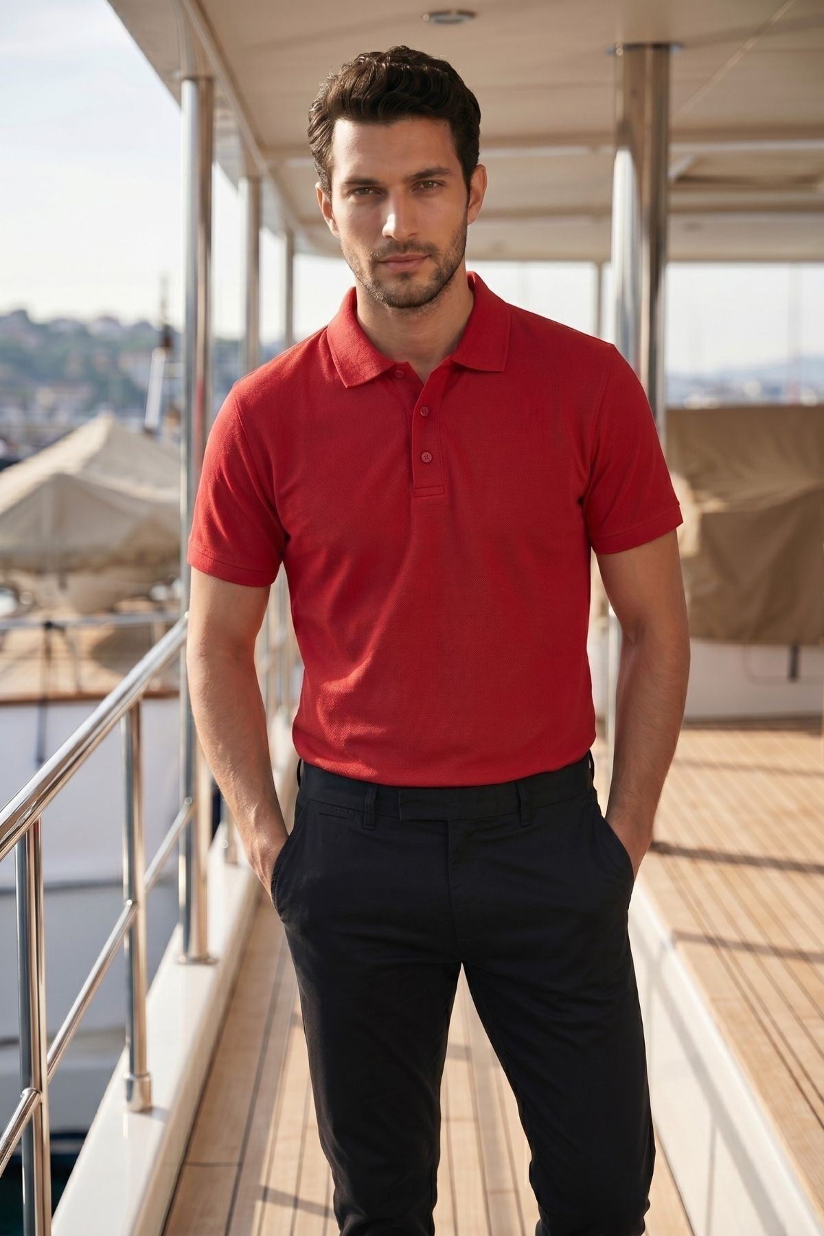 2'li Set Erkek Günlük Şık Polo Yaka Kısa Kollu Düğme Tişört