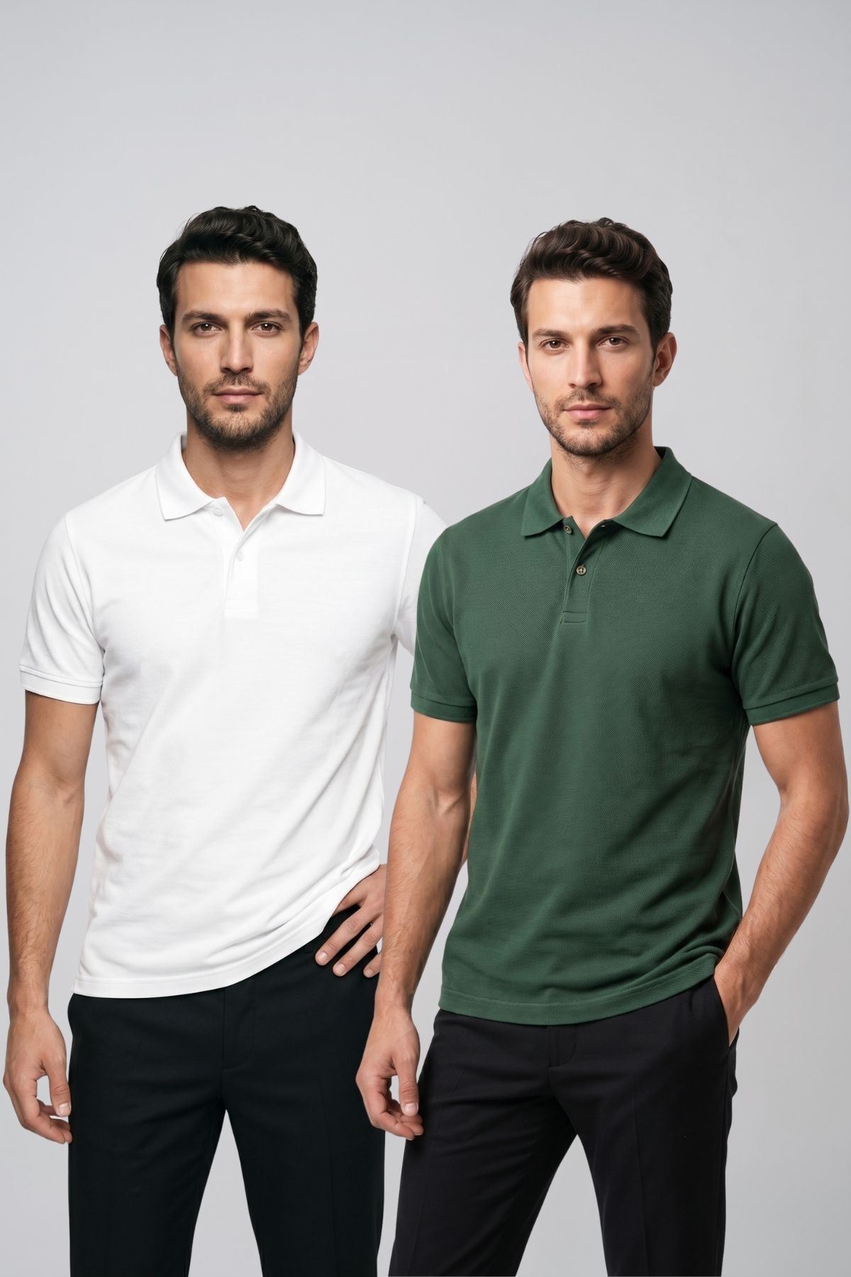 2'li Set Erkek Günlük Şık Polo Yaka Kısa Kollu Düğme Tişört