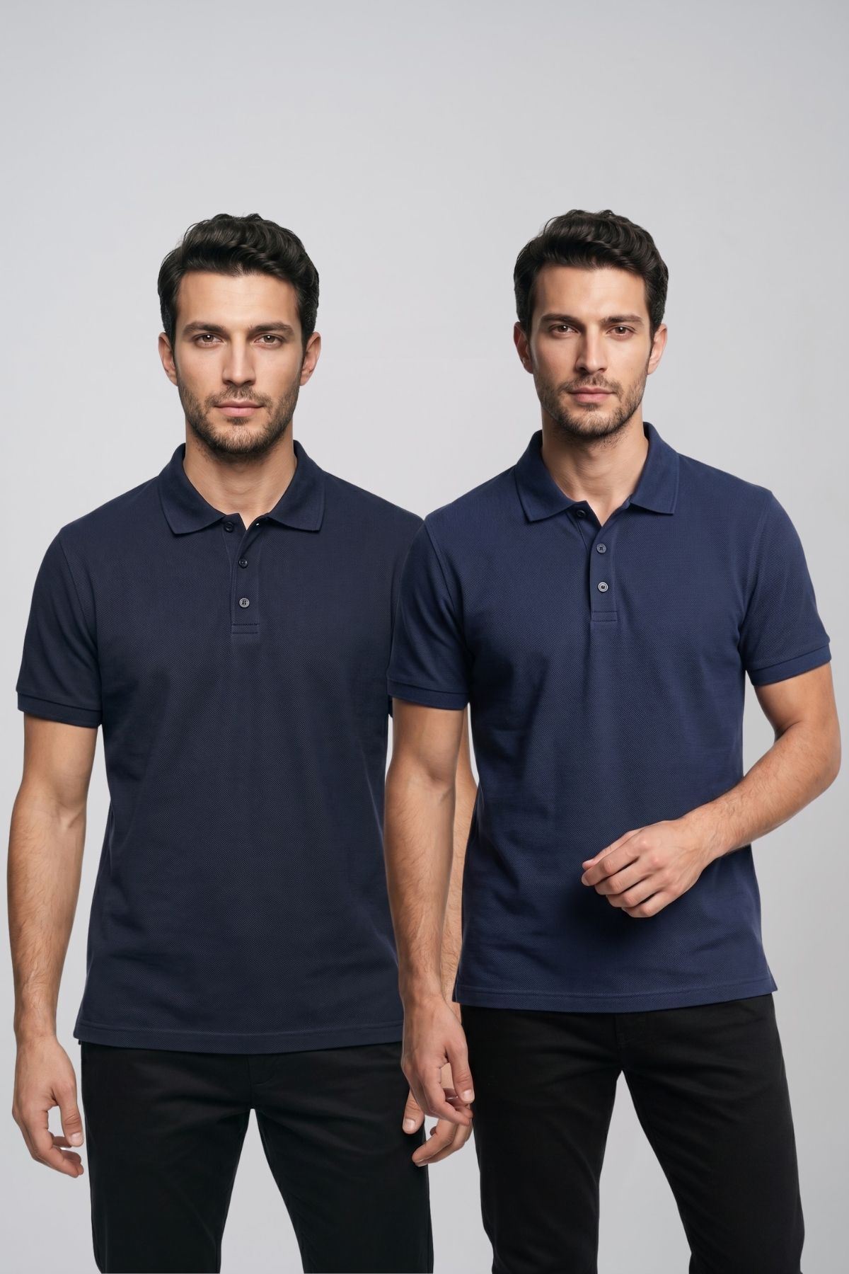 2'li Set Erkek Günlük Şık Polo Yaka Kısa Kollu Düğme Tişört