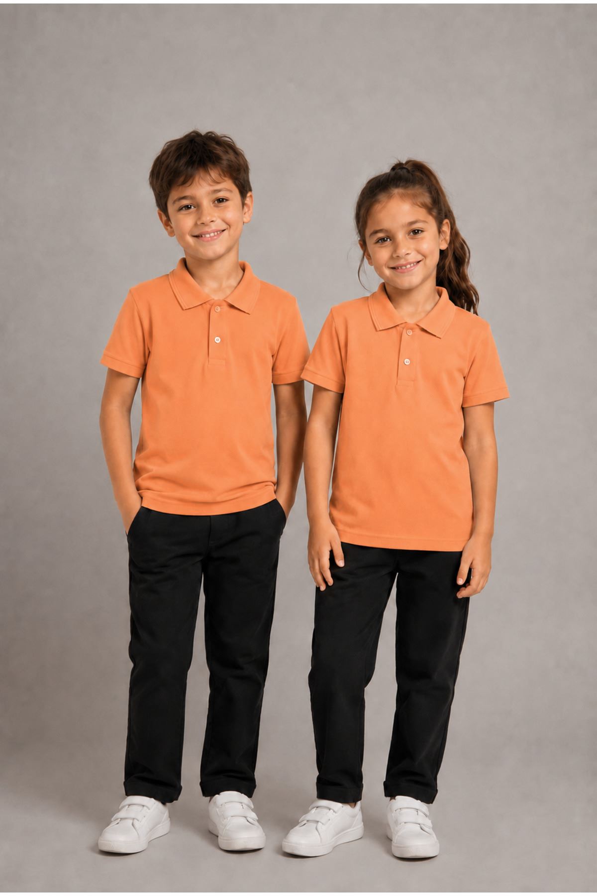 Unisex Kız Erkek Çocuk Polo Yaka Düğmeli Kısa Kollu Pamuklu Basic Tişört