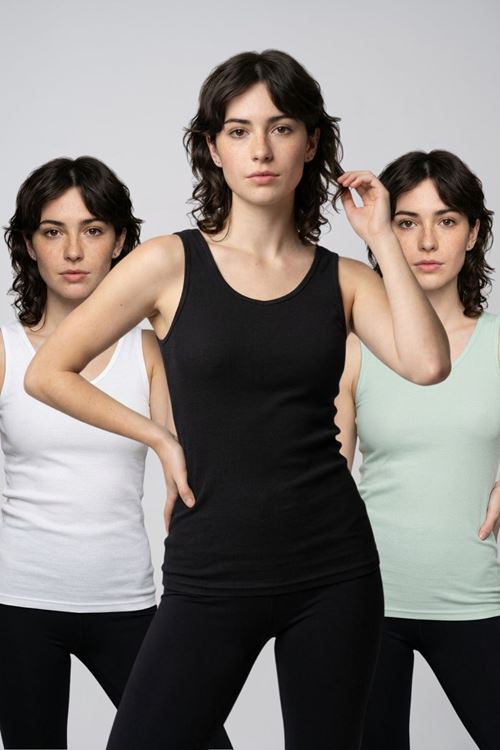 3'lü Paket Kadın Kendinden Sütyenli Kalın Askılı Pamuklu Body -SİYAH-BEYAZ-TEN