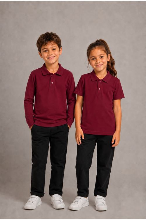 Çocuk Unisex 2'li Set Pamuklu Polo Yaka Düğmeli Tişört - Hem Uzun Hem Kısa Kollu Okul ve Günlük Giyim Rahat Kalıp Basic T-shirt