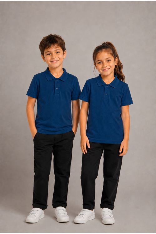 Unisex Kız Erkek Çocuk Polo Yaka Düğmeli Kısa Kollu Pamuklu Basic Tişört Günlük Okul Rahat Kesim T-Shirt