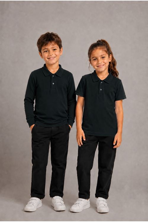 Çocuk Unisex 2'li Set Pamuklu Polo Yaka Düğmeli Tişört - Hem Uzun Hem Kısa Kollu Okul ve Günlük Giyim Rahat Kalıp Basic T-shirt