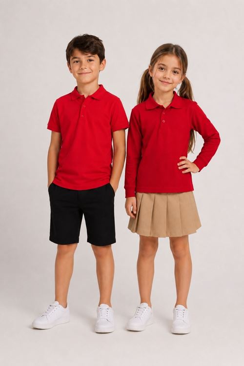 Çocuk Unisex 2'li Set Pamuklu Polo Yaka Düğmeli Tişört - Hem Uzun Hem Kısa Kollu Okul ve Günlük Giyim Rahat Kalıp Basic T-shirt